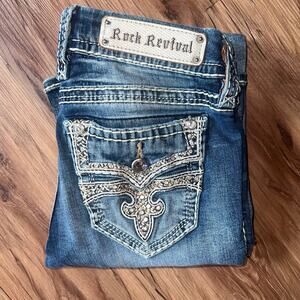 Mid Rise Rock Revival Jeans Boot Cut Size 27 Style EP92618200R Sequin Studded